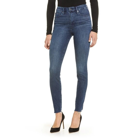 Good American Denim - Good American Skinny Jeans Size 4/27 Good Legs Raw Hem Denim Blue Organic Cotton